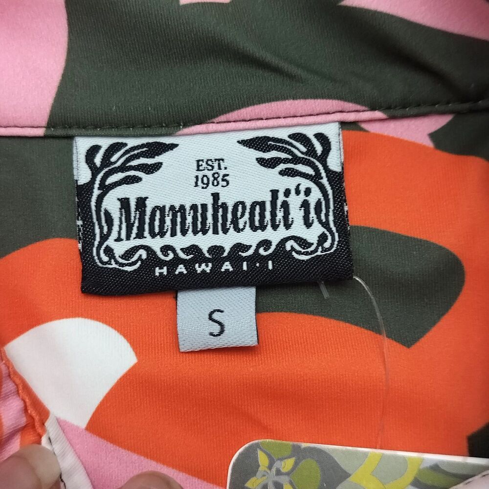 MANUHEALI’I Floral Hawaiian Polo Shirt Aloha Tropical Colorful Bright Peony Sz S - Picture 5 of 10